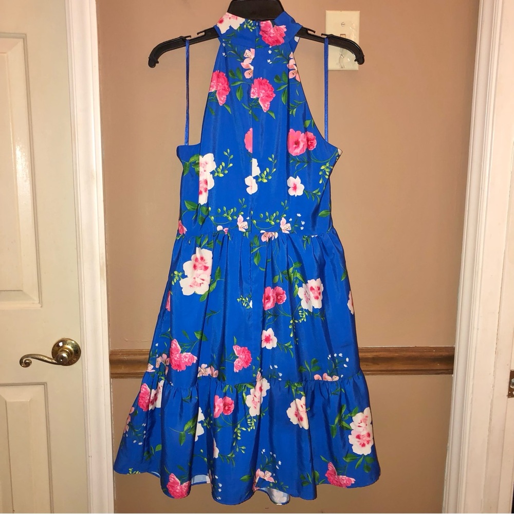 Eliza J Floral Halter High‎ Neck Sleeveless Tiered Dress Blue Pink 8 - Picture 2 of 11